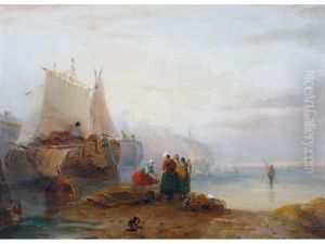 Fisherfolk And Boats On A Coastline