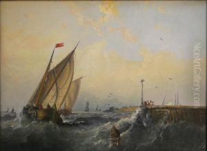 Fishing Boats In Choppy Water Off A Jetty