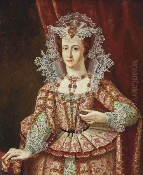 Portrait Of A Lady Traditionally Identified As Frances Carr, Countess Of Somerset (1590-1632), Three-quarter-length, In A Gold Embroidered Dress Adorned With Pearls And A Lace Headdress - view 1