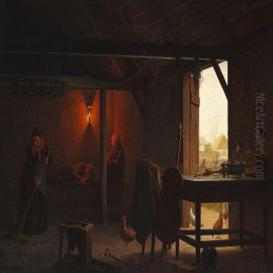 Morgen I En Lade Efter Et Gilde by Julius Exner