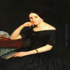 Lady Moltke In A Black Dress At A Table by Julius Exner