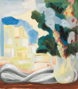Flowers In A Vase Before A Window by Alexandra Alexandrov Exter