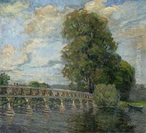 "sommer-fluslandschaft Mit Brucke", Personenstaffage "sommer-fluslandschaft Mit Brucke", Personenstaffage