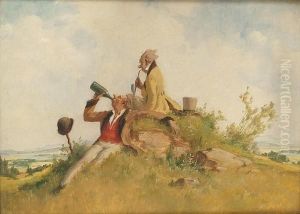 An Afternoon On A Hilltop; An Afternoon Stroll by Gustav Eyer