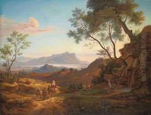 An Italianate Landscape With Travellers And Their Herd, With Themonte Circeo And The Sea Beyond