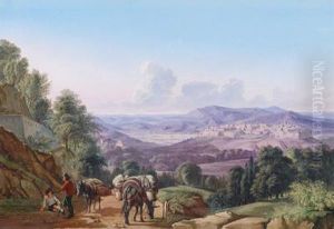 Eine Ansicht Von Orvieto Von Sudwesten Mit Rastenden Reisenden Im Vordergrund