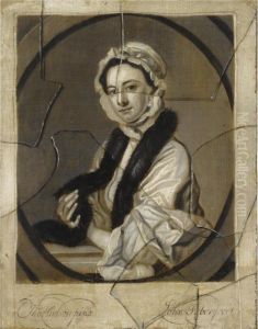 An Engraved Female Portrait After Thomas Hudson Seen Behind Broken Glass