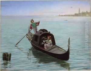 A Romantic Gondola Ride In Venice by Antonio Maria Fabres Y Costa
