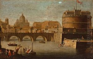 A View Of The Ponte Sant'angelo, Rome by Jacopo Fabris Venice