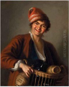 Giovane Con Cesta E Fiaschi