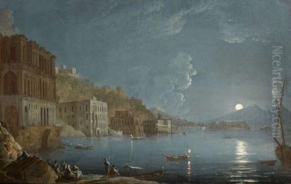 Vue De La Baie De Naples Par Pleine Lune Depuis Posilippo - view 1
