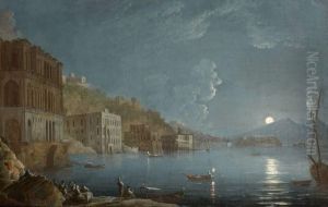 Vue De La Baie De Naples Par Pleine Lune Depuis Posilippo