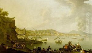 A View Of The Bay Of Naples From Posillipolooking South With The Palazzo Donn'anna, The Castel Dell'ovo Andvesuvius Beyond by Pietro Fabris