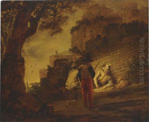 Figures Conversing By A Wall by Barent Fabritius