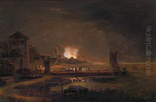 Nachtliche Feuersbrunst In Einerhafenstadt - view 1