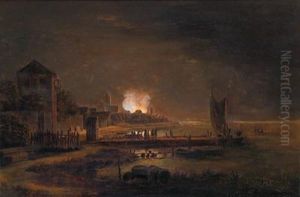 Nachtliche Feuersbrunst In Einerhafenstadt