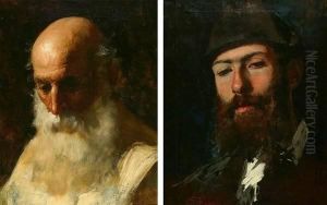 Two Works . Portraits Of Gentlemen by Luigi Fabron