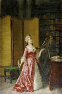 Lady Composing A Letter by Silvio Faccioli