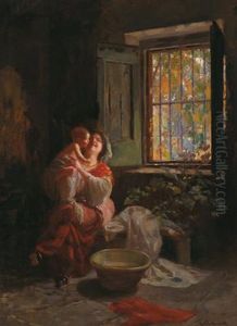 Madre Con Figlio Dopo Il Bagno by Carlo Fachinetti