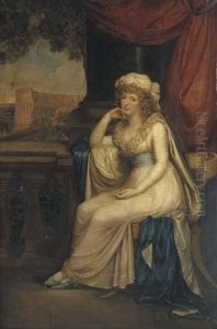 Portrait Of Lady Clifford, Full-length, Seated In A White Dresswith Blue Sash On A Klismos Chair On A Loggia Overlooking Thecolloseum