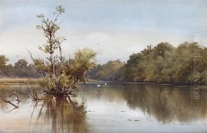 Tranquil River Scene, Possibly On Thebroads by Edward Henry Fahey
