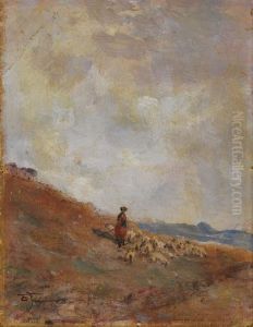 Pastore Con Gregge by Fortunato Giulio Faini