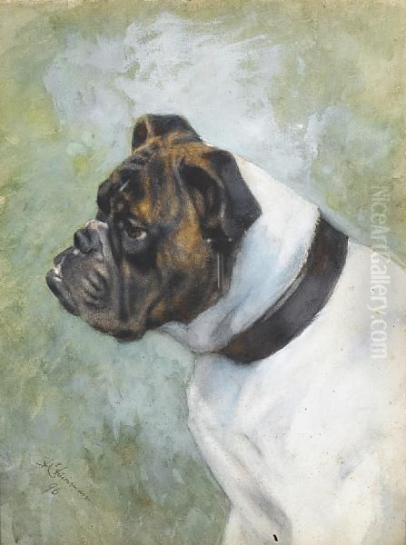 A Portrait Of A Brindle And White Bulldog - view 1