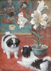 Two Japanese Chins In An Interior by Frances C. Fairman