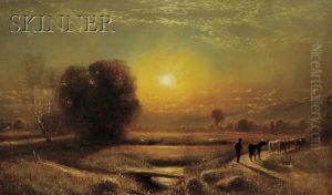 Sunset Landscape With Cows And Herder by James Fairman