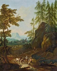 Italianisierende Landschaft Mit Brucke Und Weitem Ausblick by Anton Faistenberger
