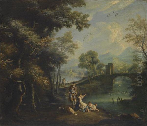A Rocky River Landscape With Figures In The Foreground - view 1