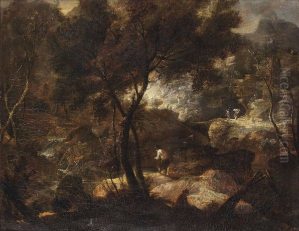 An Extensive River Landscape With Travellers - view 1