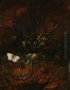 A Forest Floor Still Life With A Lizard, A Dragonfly And Two Butterflies; And A Forest Floor Still Life With A Lizard, Snails And Butterflies by Johann Falch