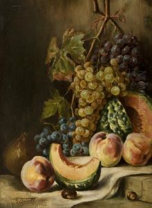 Natura Morta Con Uva, Zucca, Pesche, Castagne E Melograno