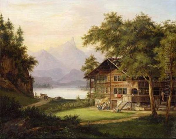 Blick Auf Einen Gebirgssee In Der Schweiz, Mit Einem Bauernhaus. - view 1