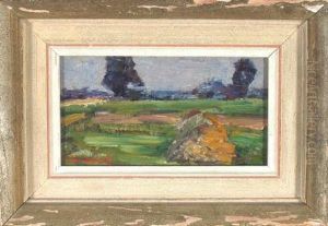 Landschaft Bei Gewitterstimmung Mit Einer Heinze Im Vordergrund by Richard Falkenberg