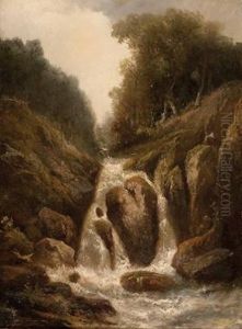 Wasserfall Im Gebirgstal by Alphonse Cl. Antonin Fanart