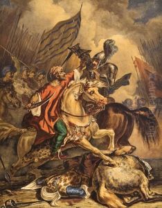 Battle Between German And Turkish Cavalry by Louis Joseph Fanelli-Semah
