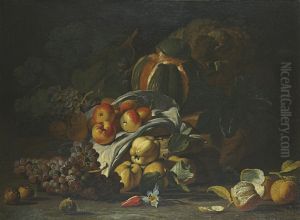 A Melon, Grapes, Pears, Apples And Clementines, In Alandscape by Giacomo Fardella
