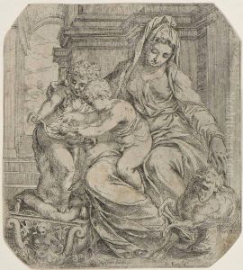 Maria Mit Dem Kind Und Dem Johannesknaben by Orazio Farinati