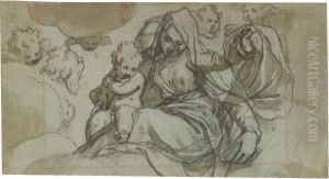 The Madonna And Child, Surrounded By Cherubim by Paolo Farinati