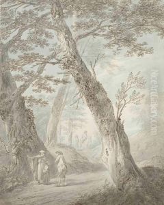 Travellers Conversing On A Wooded Path