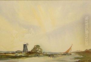 Broad Scene With Windmill by John Farquharson