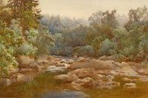 Farquarson Jnr - Rocky River Scene With Fishermen by John Farquharson