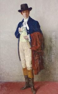 Portrait Of A Gentleman In A Striped Vest, Riding Boots Andhat by Henri Farre