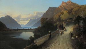 Strada Di Montagna Con Lago by Gaetano Fasanotti
