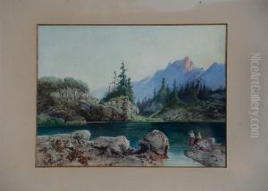Laghetto Alpino Con Figure by Gaetano Fasanotti