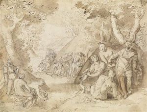 Nach Dem Kampf Mit Den Medianitern Reinigt Das Volk Israel Auf Geheis Des Priesters Eleazar Seine Kleider Mit Wasser by Johann Fasold