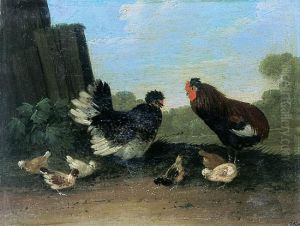 Dwie Kwoczki Z Piskletami W Pejzazu by Johann Adam Fassauer