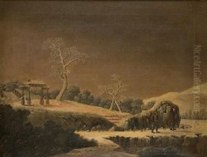 The Anchorage At Whampoa By Moonlight; Chinese Figures In A Winter Landscape, A Pair by Fatqua